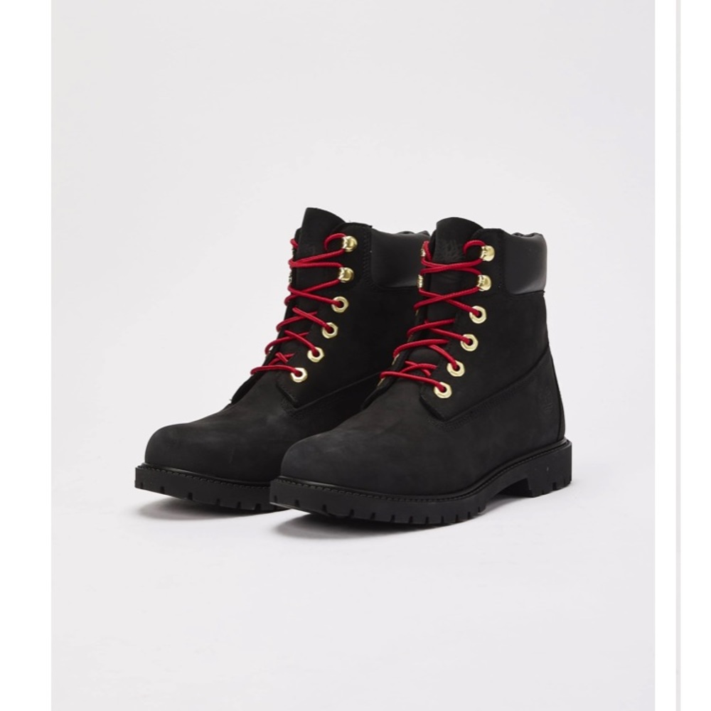 Timberland 6 inch Black Nubuck Boots Waterproof Red Laces Women’s 8 NEW IN BOX